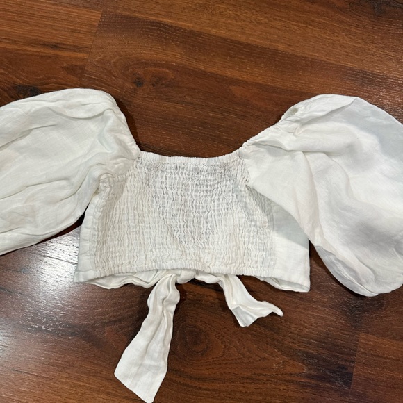 Zara Puff sleeves Tie Linen Top White color Sz XS - Picture 11 of 11
